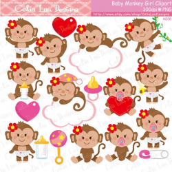 Baby Monkey Clipart, Cute Monkey Baby Girl Clipart