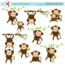 Monkeys Clipart Set - clip art set of cute monkeys, monkey, baby, safari,  jungle - personal use, small commercial use, instant download