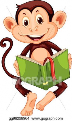 EPS Vector - Little monkey reading a book. Stock Clipart ...