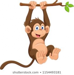 Cartoon cute monkey hanging on tree branch | Ustvarjanje ...