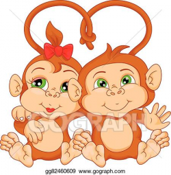 Vector Clipart - Cute monkey couple cartoon . Vector ...