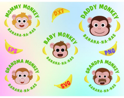 Monkey family svg shirt baby monkey banana clipart download vector file  pinkfong silhouette cut file monkey print design cricut dxf eps png