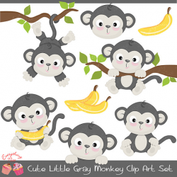 Cute Little Gray Monkey Clipart Set | CLIPART | Clip art ...