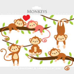 Monkey clipart - whimsical monkeys clip art, cute monkeys ...