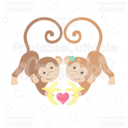 Valentine's Love Monkeys Clipart and SVG Cut Files