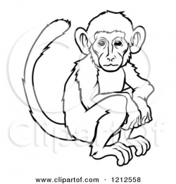 of Monkey Outline Drawing - Black and White Monkey Clip Art ...
