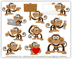 Cartoon Monkey Clipart Pack - Vol. 01 | Monkey Party | Cute ...