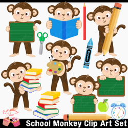 Monkey School Clipart Set | Mygrafico Teachers and School ...