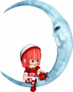 Clipart - Elf Sitting On Crescent Moon