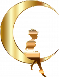 Clipart - Gold Fairy Sitting On Crescent Moon No Background