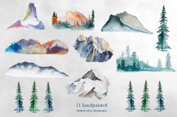 Watercolor Mountains Clipart by ArtCreationsDesign on ...