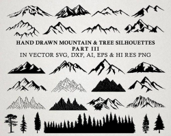 Mountain SVG Cut Files - Hand Drawn Mountains SVG Trees SVG ...