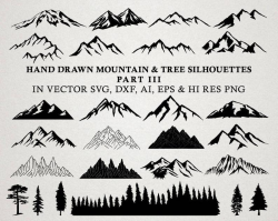 Hand Drawn Mountain Clipart - Mountain Silhouette & Nature Rustic Tree  Clipart Clip art PNG Vector EPS, AI Design Element Instant Download