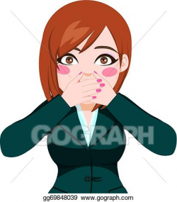Vector Art - Woman covering mouth with hands. EPS clipart ...