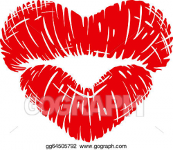 Vector Art - Red lips print in heart shape. Clipart Drawing ...