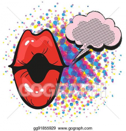 Vector Art - Red lips with speach bubble female mouth in pop ...