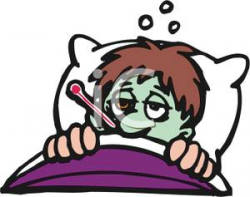 Clipart Image: A Sick Boy In Bed with a Thermometer In His Mouth