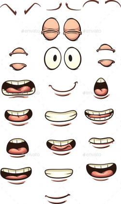 Cartoon mouths and eyes. Vector clip art illustration with ...