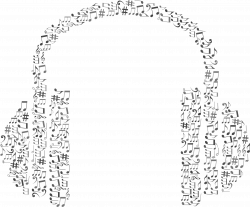 Clipart - Musical Notes Headphone Grayscale