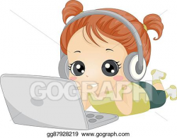 Vector Illustration - Kid girl laptop headphones. EPS ...