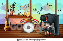 EPS Vector - A young pianist inside the music room. Stock ...