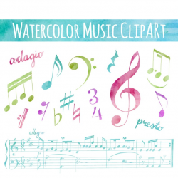 Watercolor Music Notes Clip Art // Digital Download Clipart // Hand Drawn  Manuscript Old Music // Clef Staff // PS Brush // Commercial Use