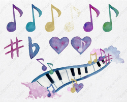 WATERCOLOR MUSIC Clipart Commercial Use Clip Art Musical ...