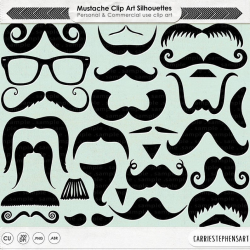 Mustache Clip Art, Moustache ClipArt Silhouettes + Line Art, Masculine,  Gentlemen, Hipster Party DIY Photo Booth Props
