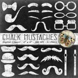 Chalkboard Mustache Clipart, Mustaches + Hats + Glasses ...