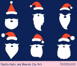 Santa hat and beard clipart set, Santa hat clip art, Digital ...
