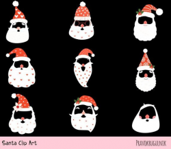 Hipster Santa face clipart set, Santa mask clip art, Digital ...