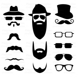 Digital Mustache clipart, Silhouette hat glasses, card, scrapbooking,  Personal and Commercial Use
