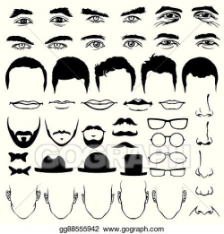 EPS Vector - Man face eyes and noses, mustaches with glasses ...