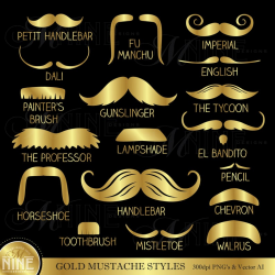 Gold MUSTACHE STYLES Clip Art | Mustache Clipart Downloads | Vector  Mustache Clipart | Gold Mustache Theme Art Mustache Party Downloads
