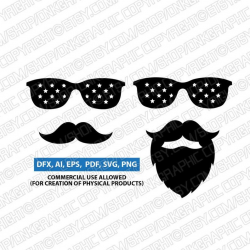 2 Styles Beard Moustache Mustache Sunglasses SVG DXF Silhouette Cameo  Cricut Cut File Clipart