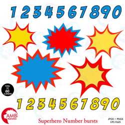 Superhero Numbers clipart, Numbers clipart, Numbers clipart with bursts  AMB-1340 | AMBillustrations