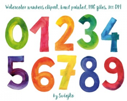 Watercolor Numbers, hand painted clipart, 123, counting illustration