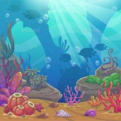 Cartoon underwater vector illustration. Undersea world ...