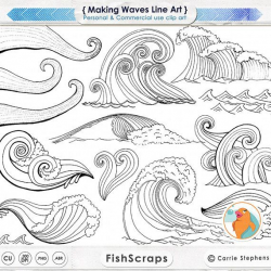 Wave Line Art + Silhouettes, Water Clip Art, Coastal ClipArt ...