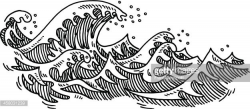 Hand-drawn vector drawing of some Ocean Waves. Black-and ...