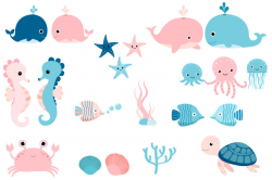 Cute sea animals clipart, Kawaii under sea clip art ...