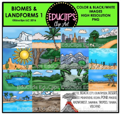 Biomes And Landforms Clip Art Bundle (Color and B&W)