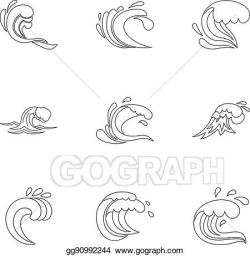 Vector Art - Ocean waves icons set, outline style. Clipart ...