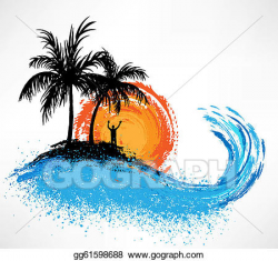 EPS Vector - Palm trees and ocean wave. sunset. Stock ...