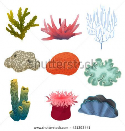 Different kind of cartoon underwater ocean plants and color ...