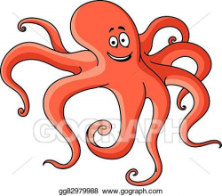 Vector Clipart - Cartoon red octopus with long tentacles ...