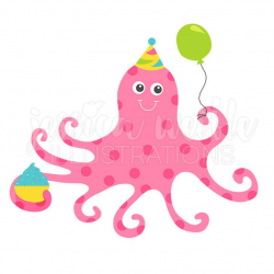 Pink Birthday Octopus Cute Digital Clipart, Cute Octopus Clip art, Birthday  Graphics, Birthday Octopus Illustration, #366b
