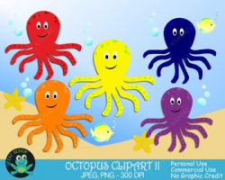 Octopus Primary Colors {Upzaz Digital Clipart}