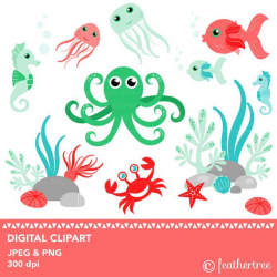 Sea creatures clipart Seahorse Fish Octopus by feathertree ...
