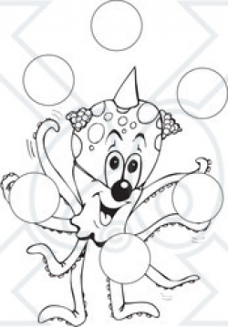 Clipart Black And White Octopus Clown Juggling Bubbles ...